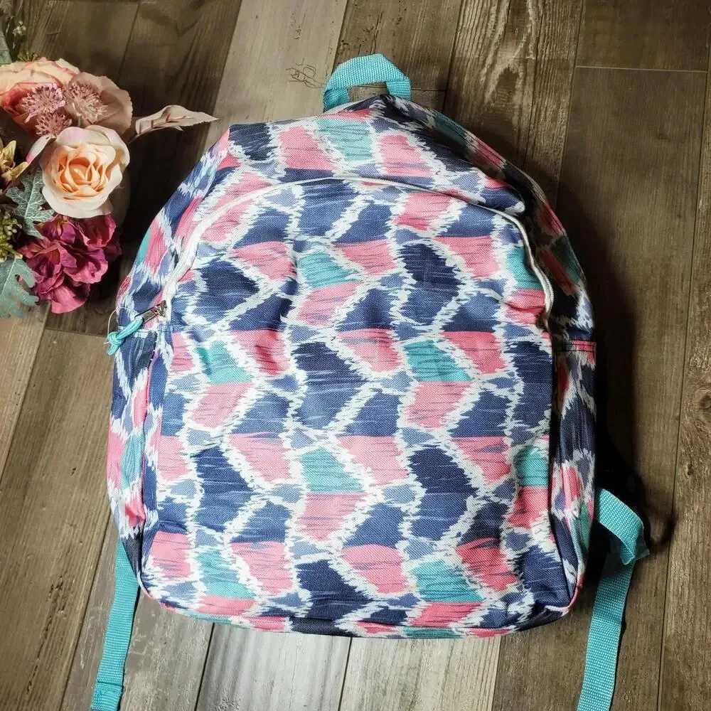 Multicolor Graphic Backpack School Bag with Two Zippers
